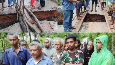 Jalan Putus Total, Plh Camat Noebeba dan Pemerintah Desa Enonabuasa Bersama Masyarakat Melakukan Penanganan Darurat