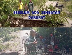 Tanah Longsor Akses Jalan Putus Total Danpos Mollo Barat dan Masyarakat Dusun 2 Desa Salbait Bangun Jembatan Darurat
