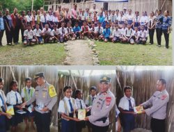 POLRES TTS SERAHKAN BANTUAN ALAT TULIS DAN SERAGAM, HIMBAU SISWA JAGA ETIKA DIGITAL